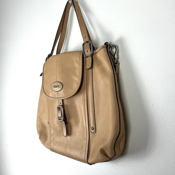 TOD'S Leather Shoulder Bag Camel Handbag Large Tote 15x17x2 Office Quiet Luxury - Picture 8 of 12